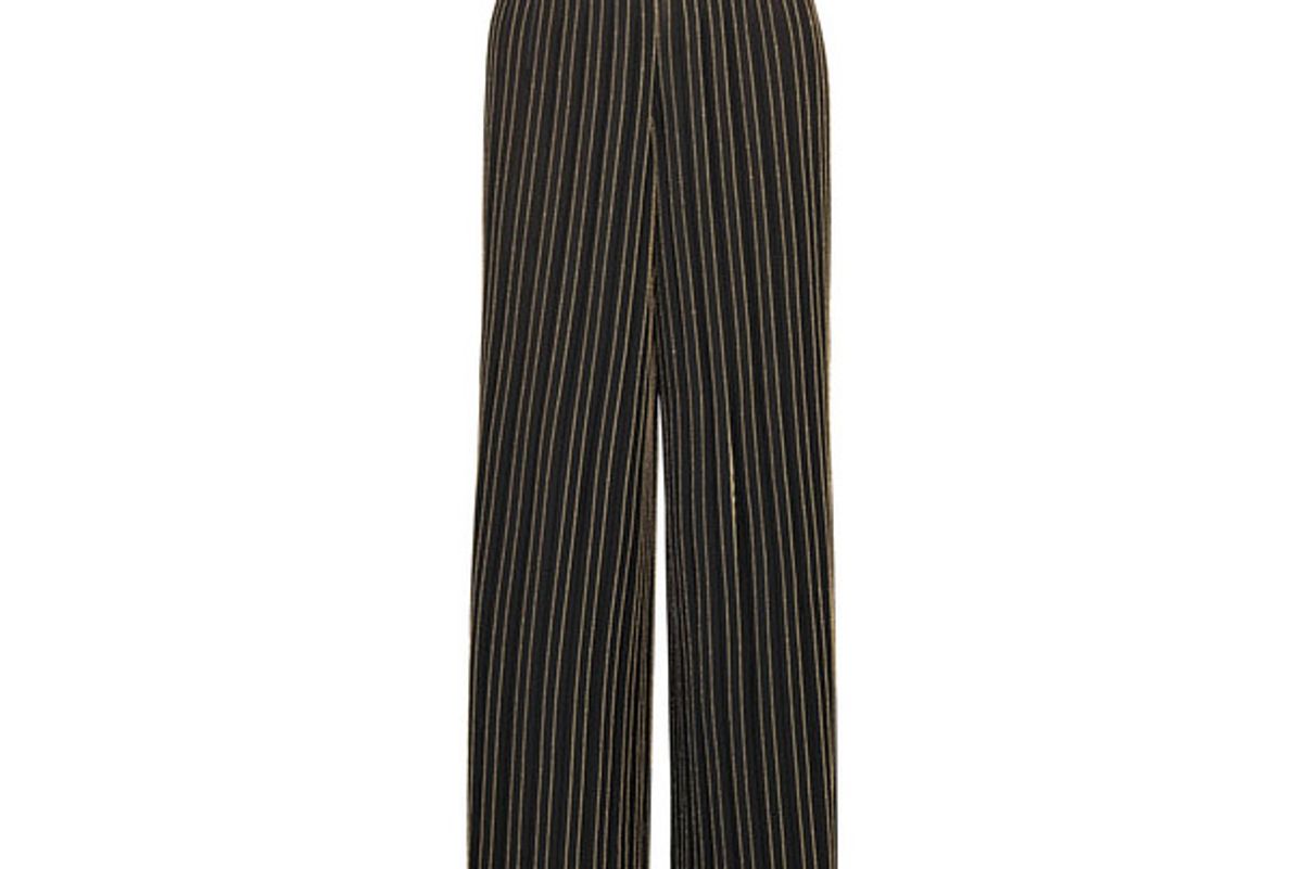 Metallic striped pleated stretch-knit wide-leg pants