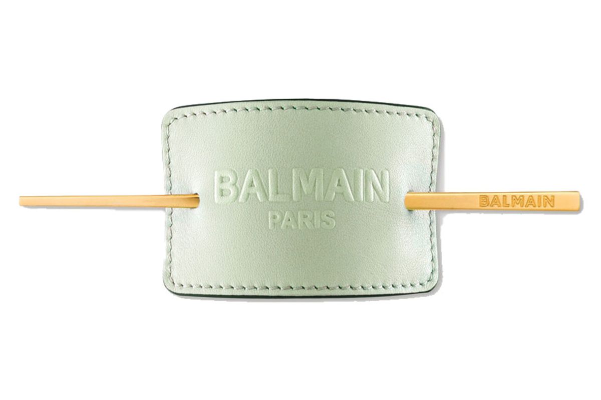 balmain paris hair couture gold plated and embossed leather hair pin mint