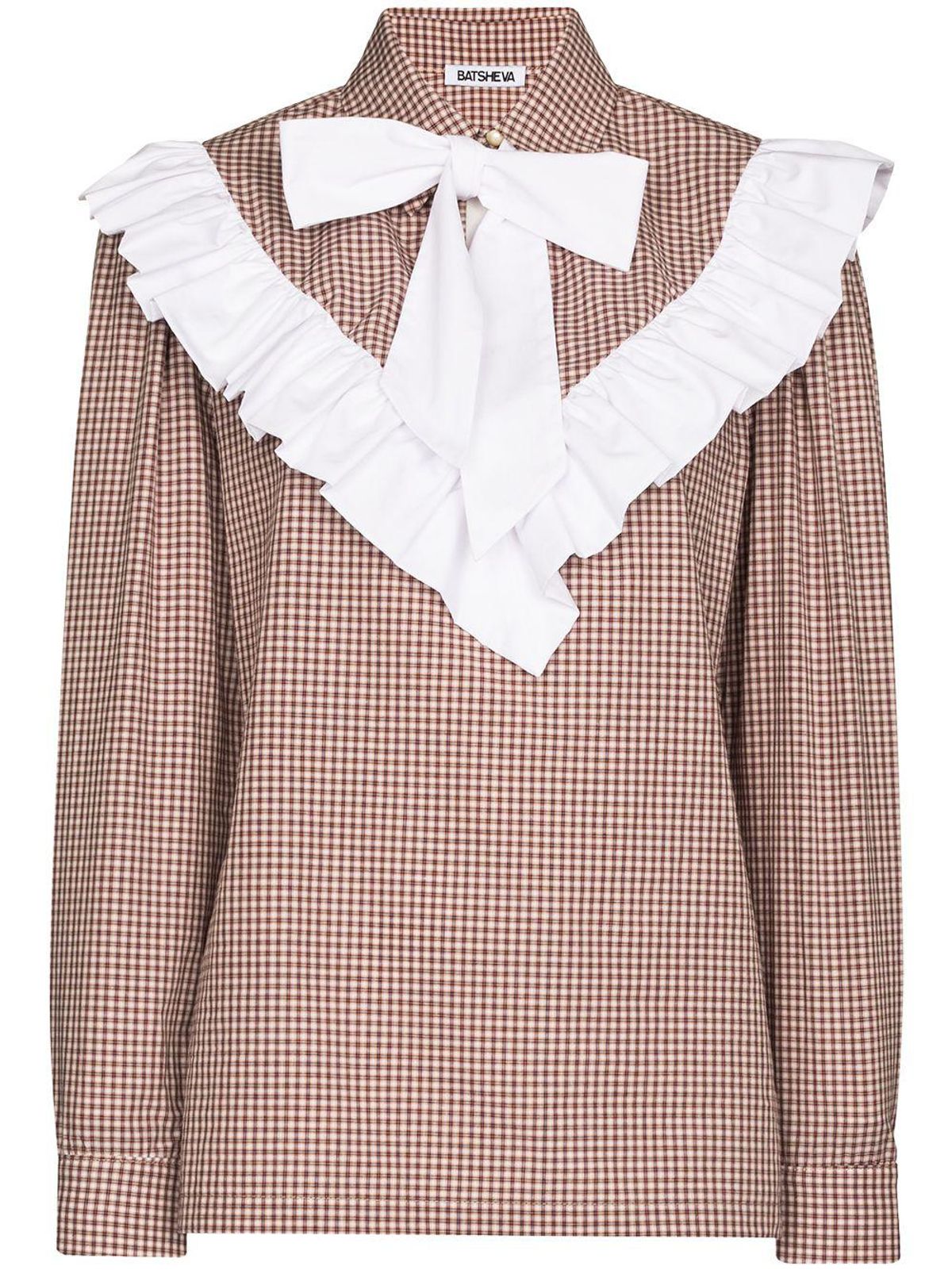 batsheva carol ruffled gingham bowtie blouse