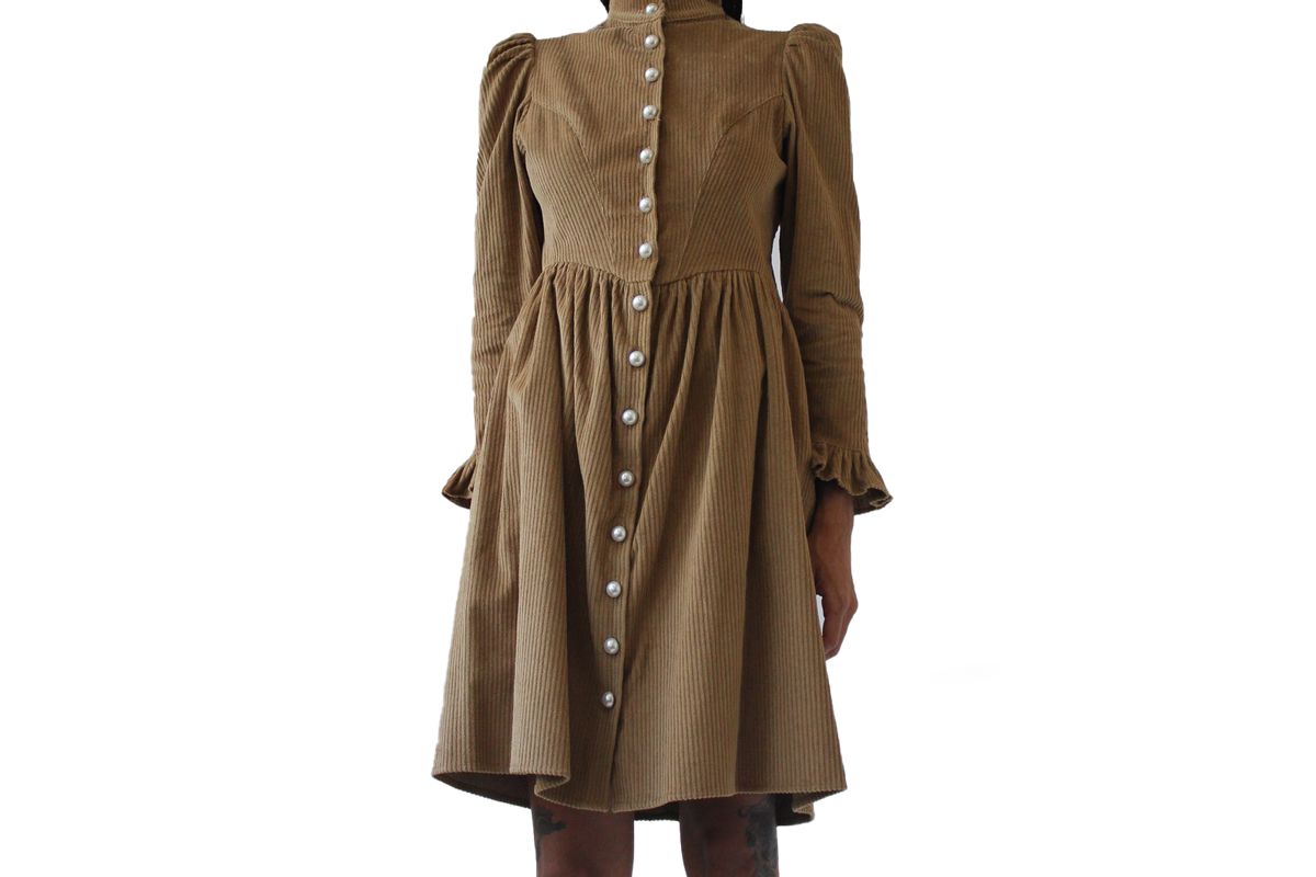 batsheva grace dress in camel corduroy