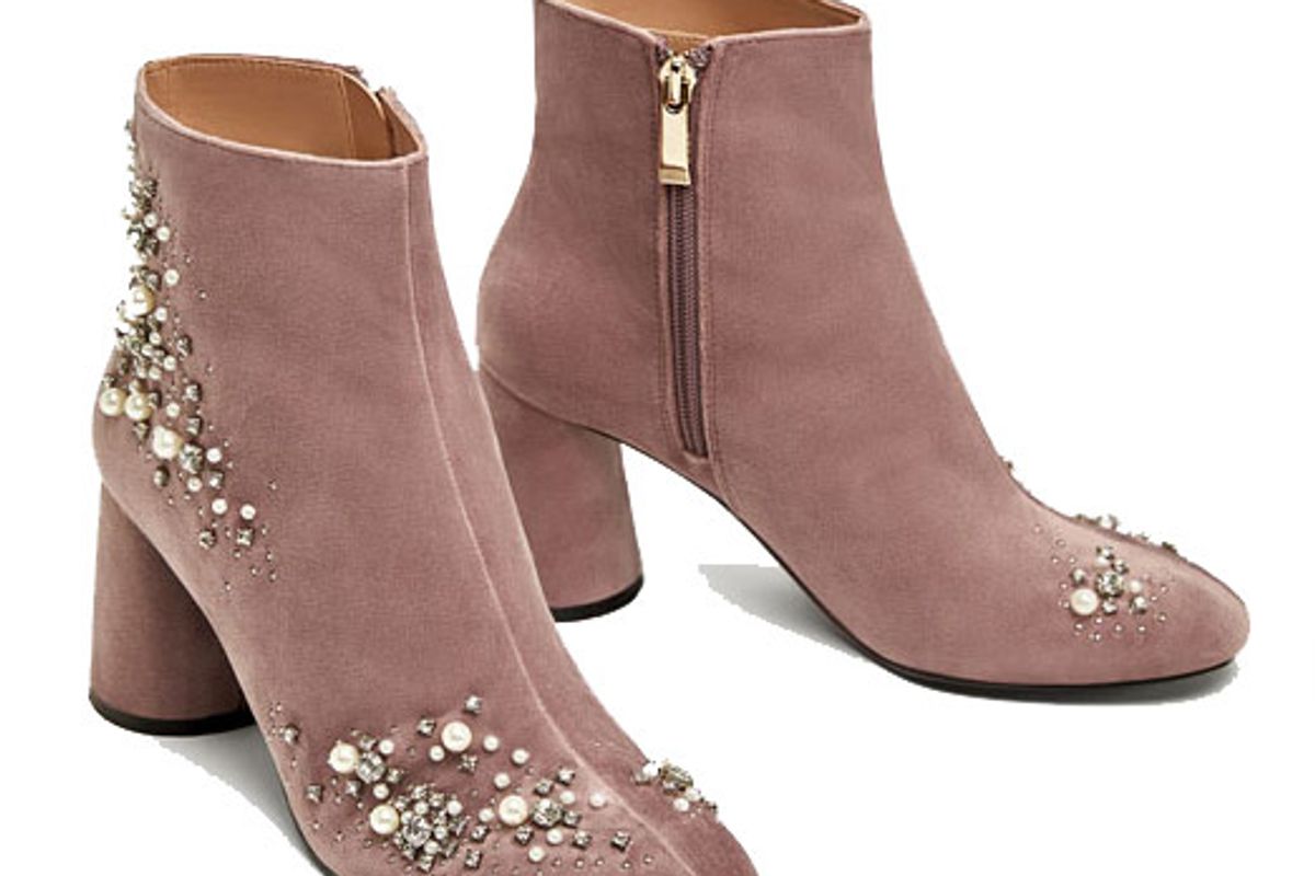 Beaded Velvet Ankle Boots