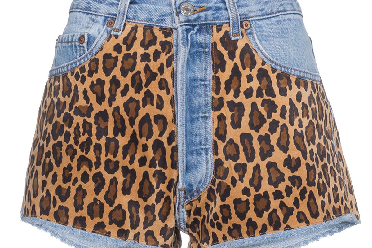 beau souci denim shorts with leopard