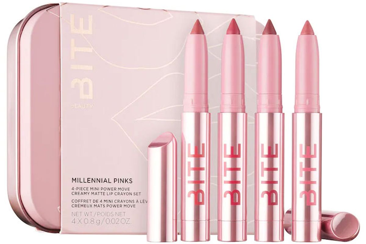 bite beauty millennial pinks 4 piece mini power move creamy matte lip crayon set