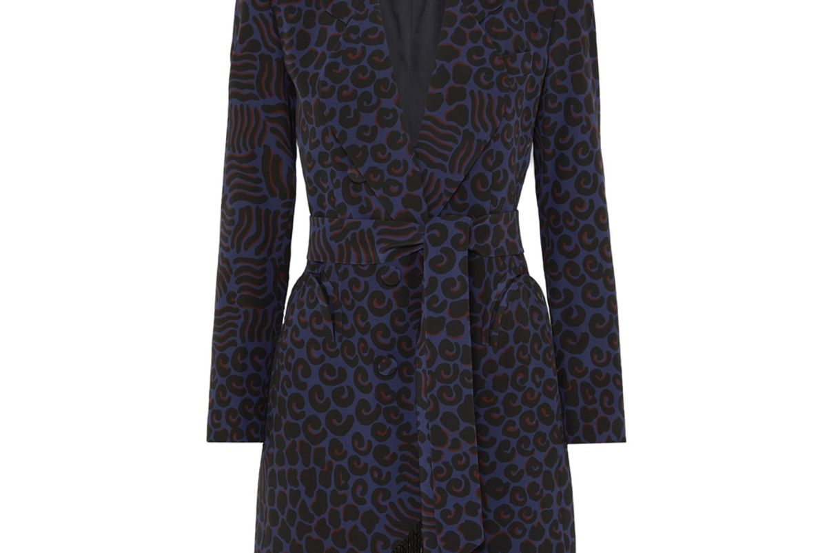 blaze milano vayana sunshine belted fringed leopard print silk crepe blazer