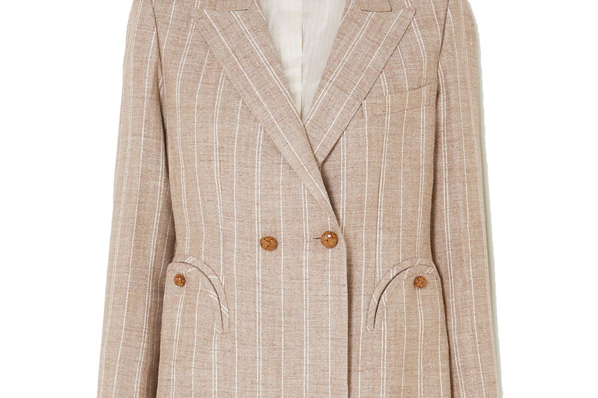 blaze milano wind hunter charm double breasted pinstriped grain de poudre blazer