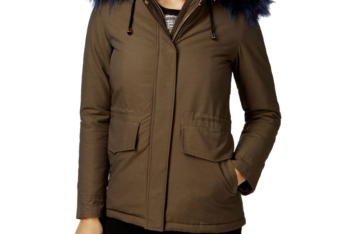 Juniors' Faux-Fur-Trim Puffer Anorak