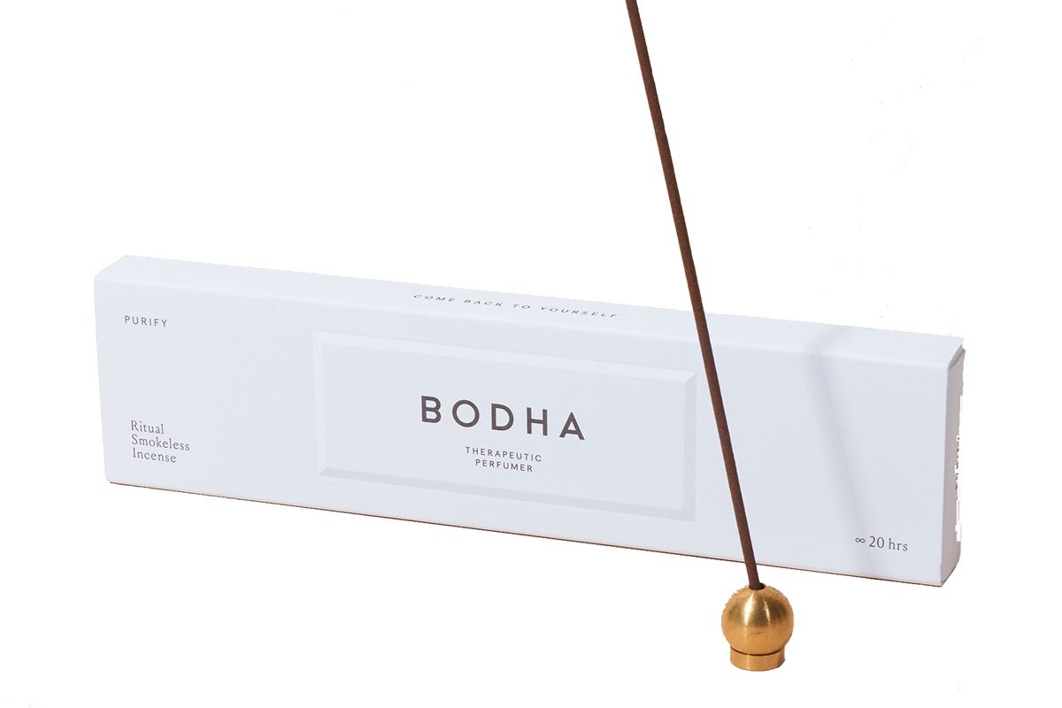 bodha smokeless incense and polished brass holder set