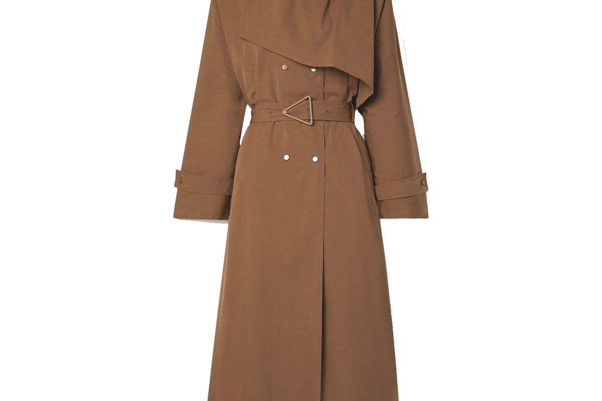 bottega veneta belted double breasted cotton blend gabardine trench coat