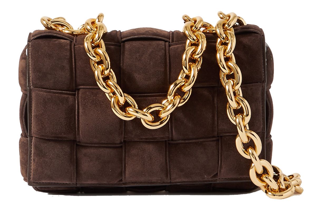 bottega veneta cassette chain embellished padded intrecciato suede shoulder bagembellished padded intrecciato suede shoulder bag