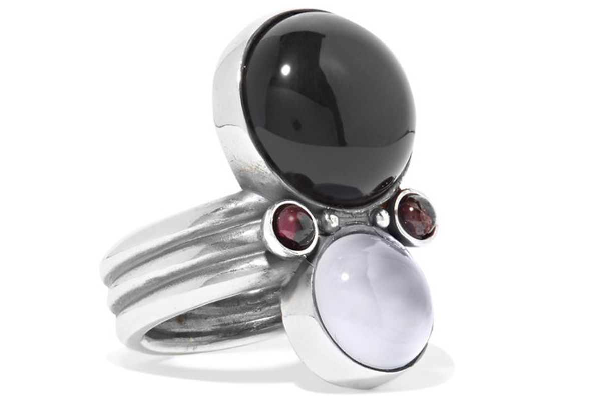 Silver, Onyx and Chalcedony Ring