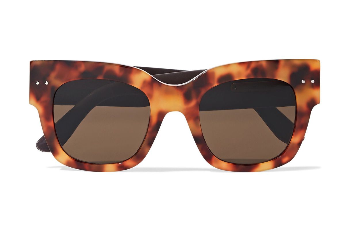 bottega veneta square frame tortoiseshell acetate and embossed leather sunglasses