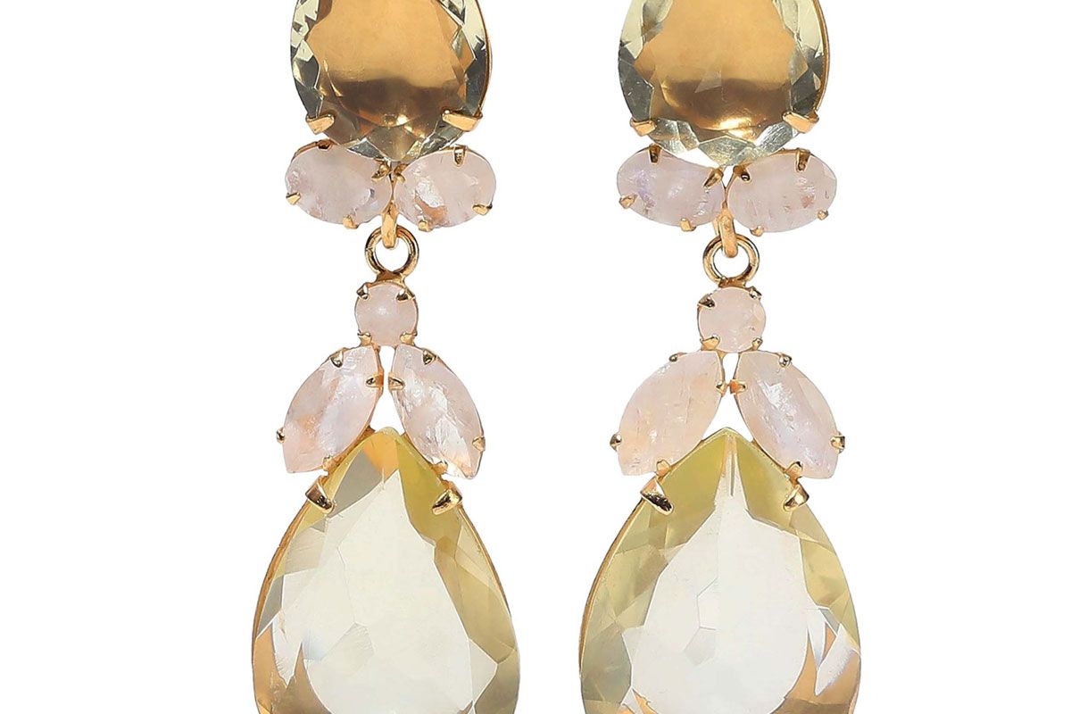 bounkit 14 karat gold plated quartz and moonstone earrings