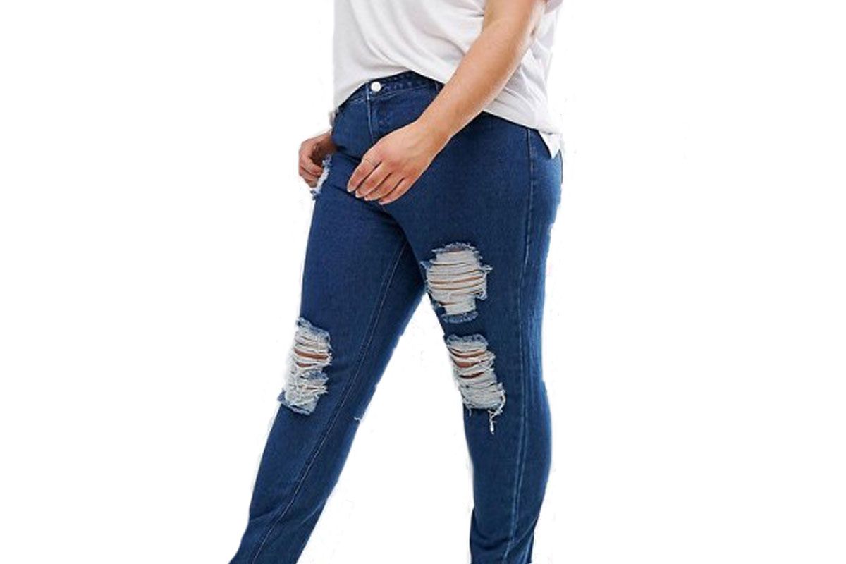 Plus Frayed Hem Distressed Detail Denim Jeans