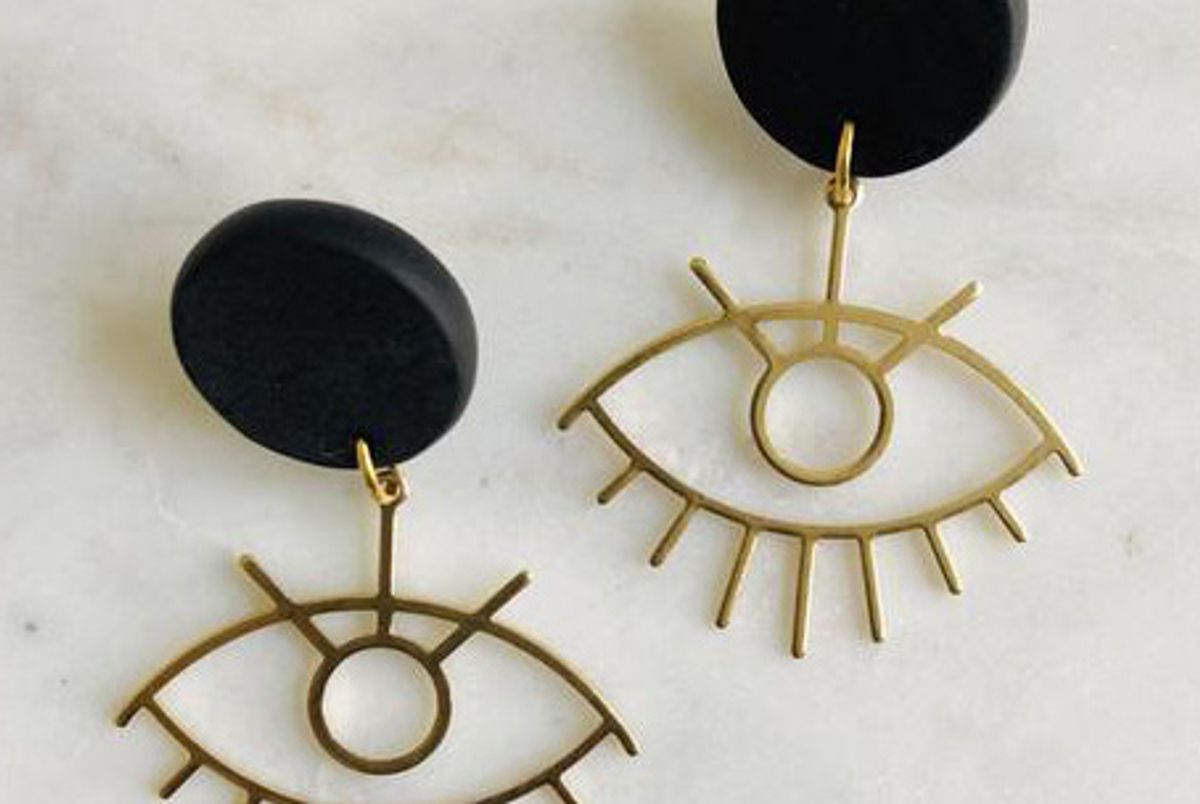 br design co clay and brass eye earrings