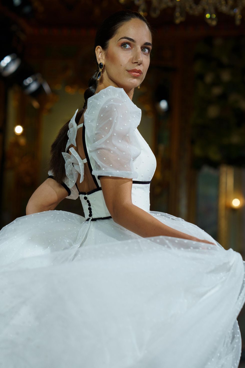 bridal model with a long braid