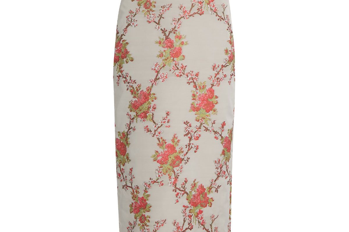 Snow Blossom-Jacquard Pencil Skirt