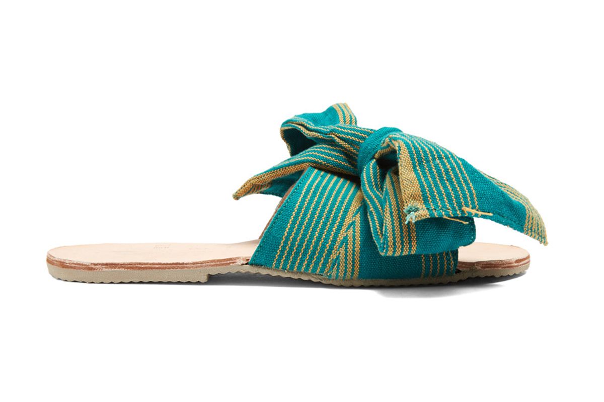 Burkina Striped-Bow Leather Slides