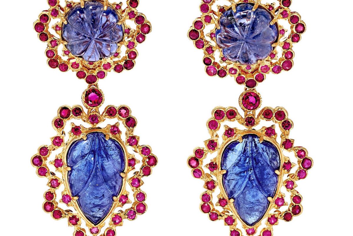 buccellatio 18 karat gold tanzanite and ruby earrings