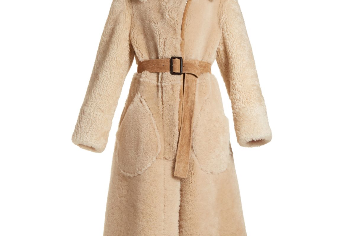 burberry belted shearling coat