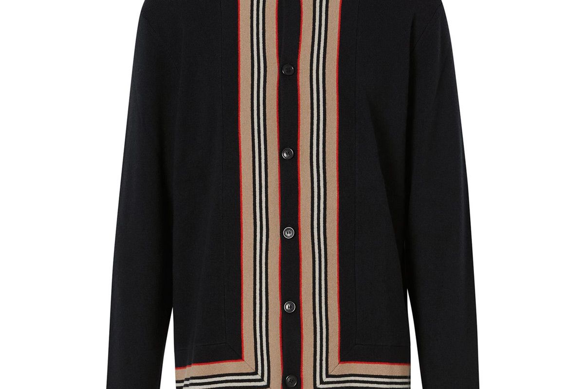 burberry mens cahsmere blend stripe trim cardigan