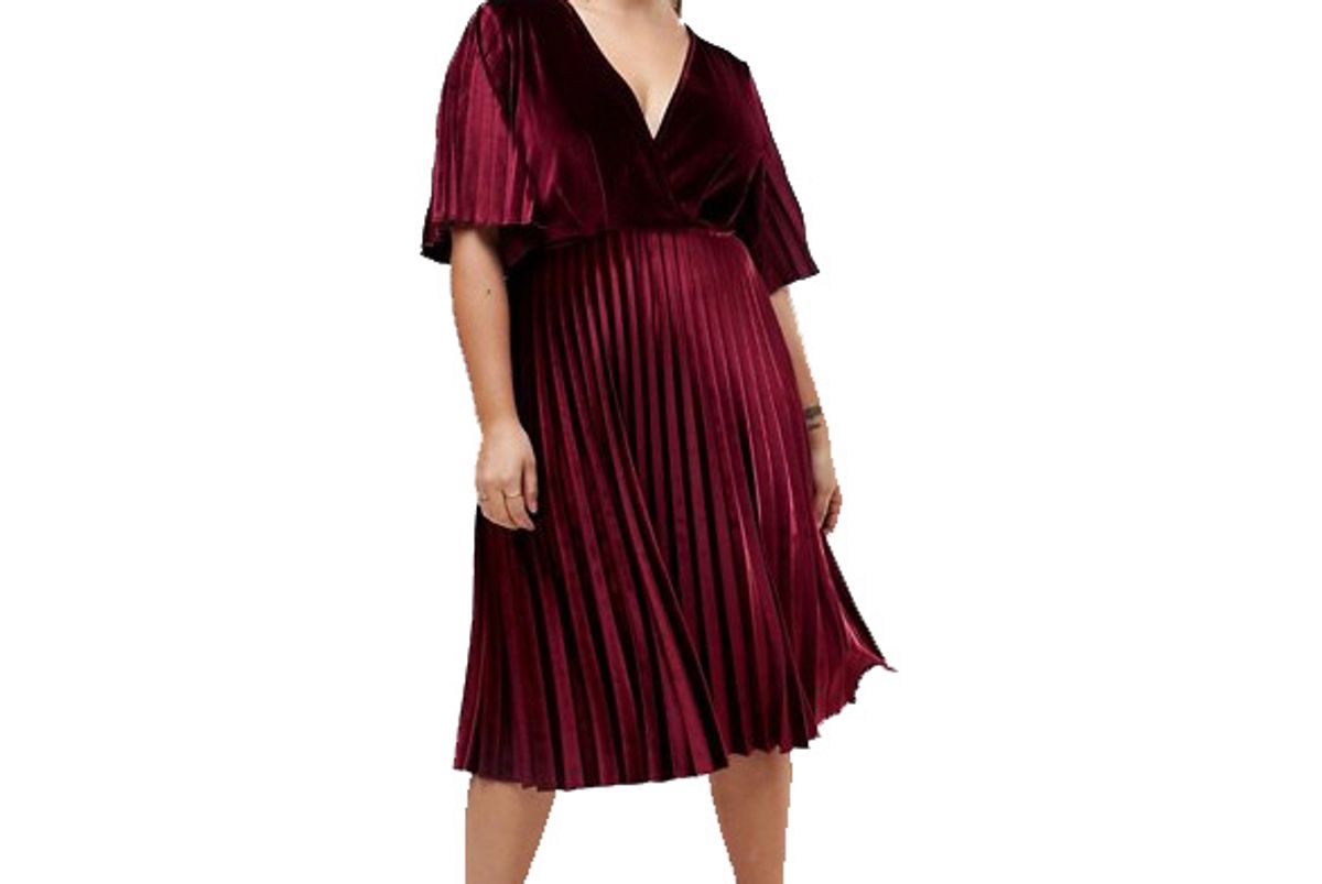 Curve Pleated Velvet Kimono Midi Dress