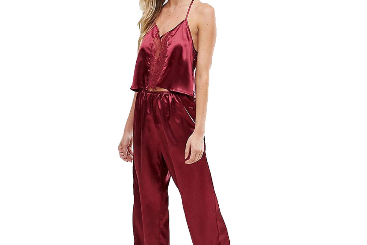 Burgundy Satin Pajama Set