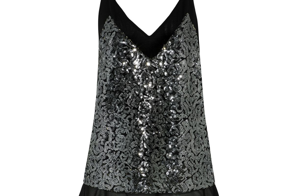 Purle Georgette-Paneled Sequined Tulle Top