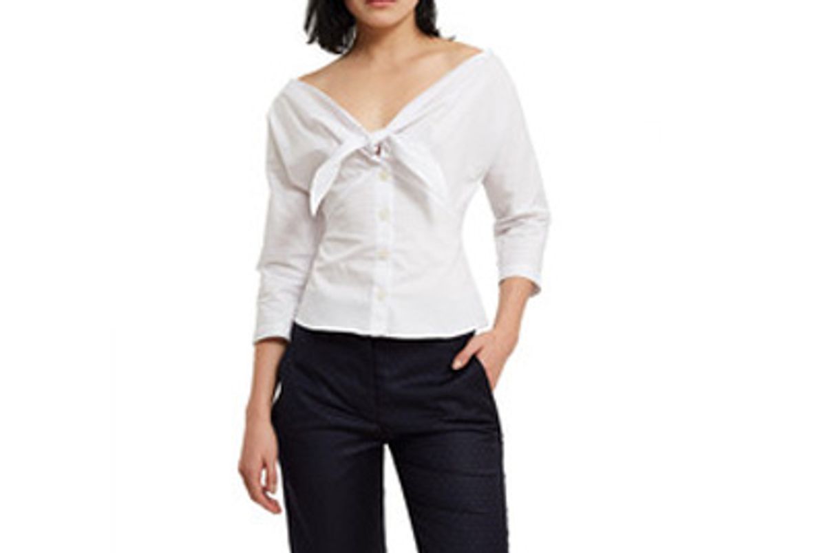 callipygian knotted front button down blouse