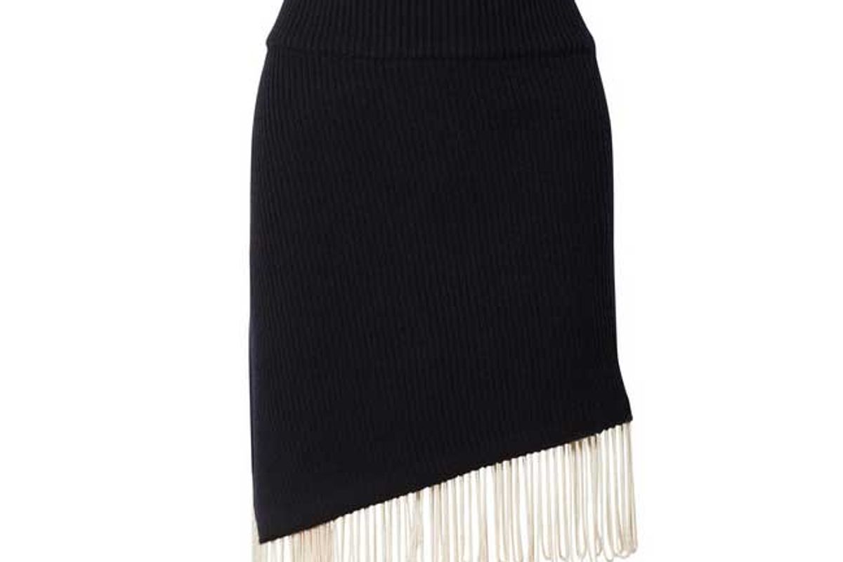 calvin klein 205w39 nyc asymmetric fringed ribbed knit skirt