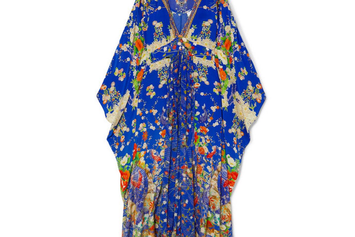 camilla crystal embellished printed silk crepe de chine kaftan