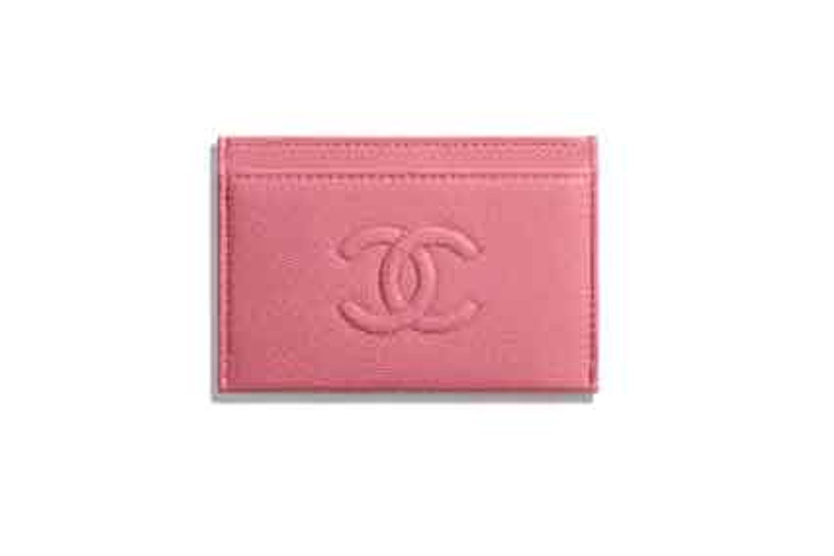 card holder pink grained goatskin gold tone metal