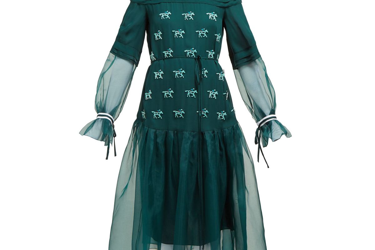 carolina herrera horse applique silk dress