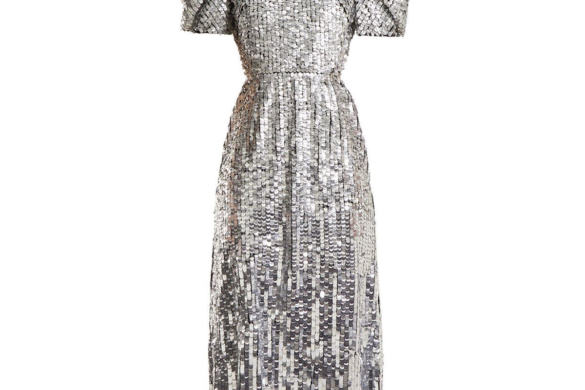 carolina herrera open back sequined tulle gown