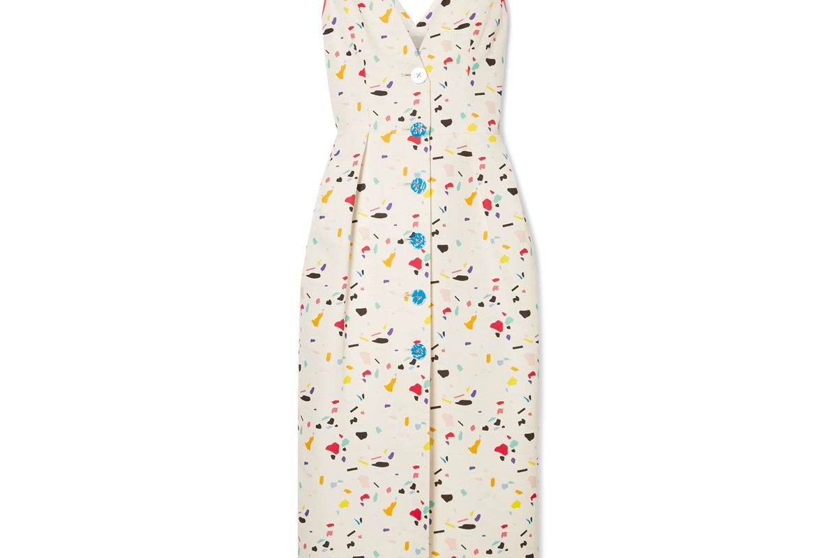 carolina herrera printed cotton blend faille midi dress