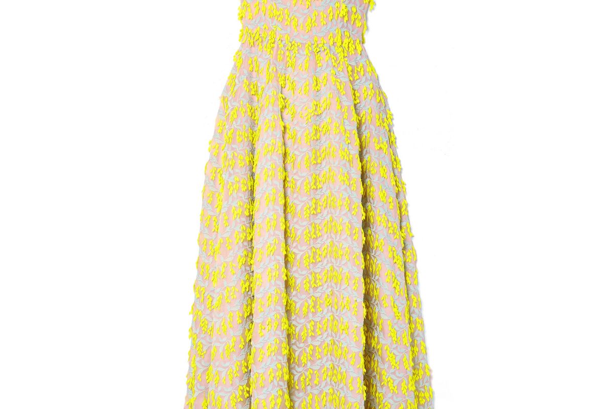 carolina herrera strapless embroidered organza midi dress