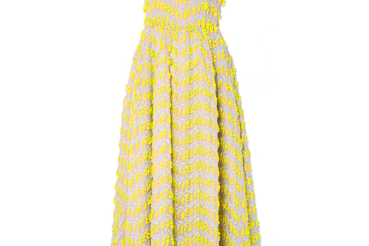 carolina herrera strapless embroidered organza midi dress