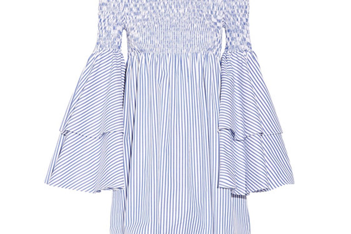 Apollonia Off-the-shoulder Smocked Striped Cotton-poplin Mini Dress