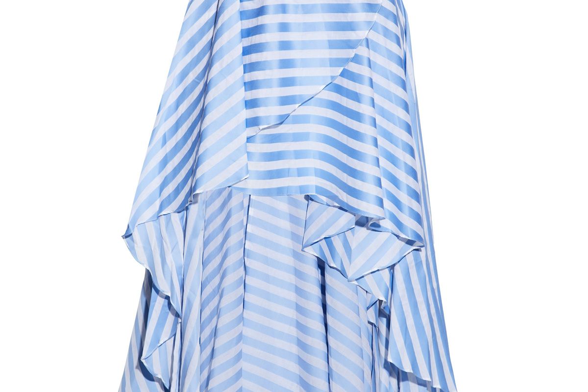 caroline constas asymmetric wrap effect striped cotton poplin skirt