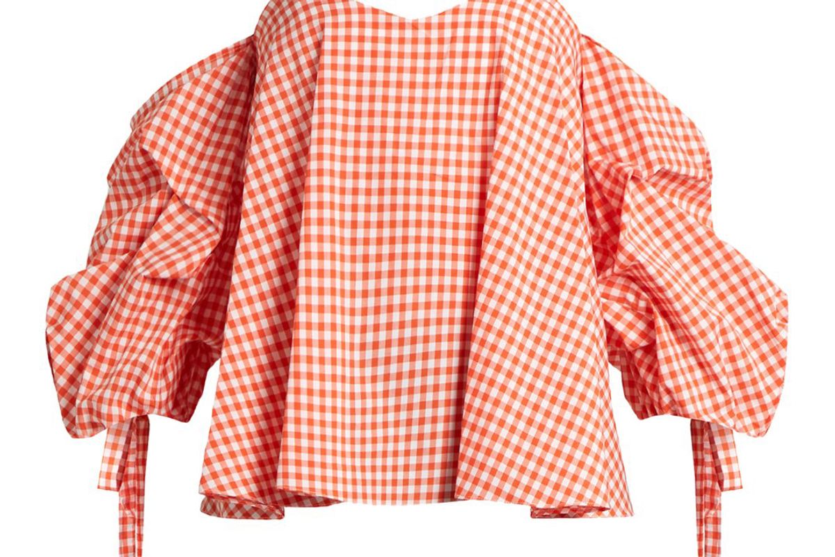 caroline constas gabriella off the shoulder gingham top