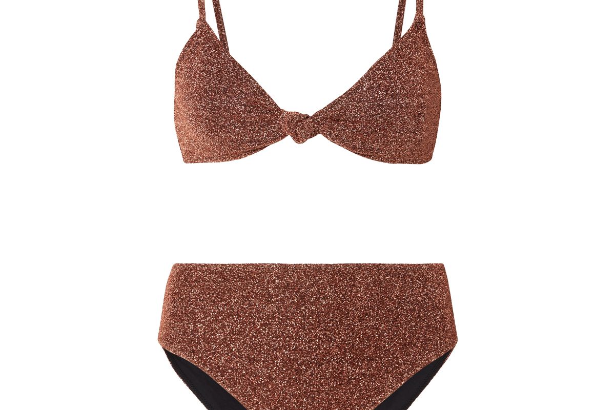 caroline constas marta and mykela twist front stretch lurex bikini