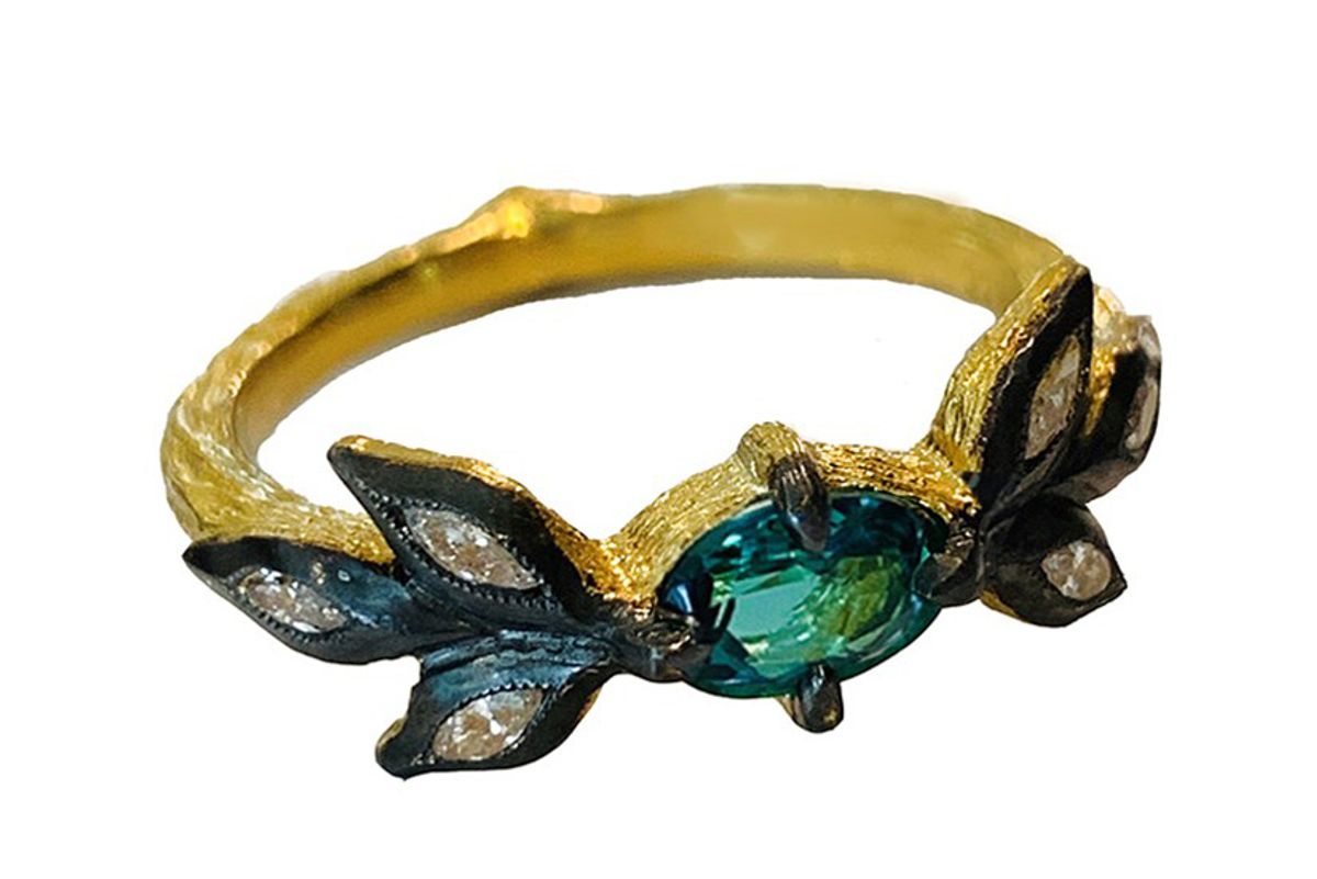cathy waterman parabia tourmaline marquise 3 leaf yellow gold ring
