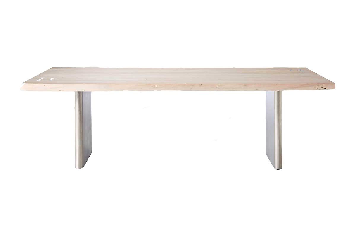 cb2 landscape live edge white washed wood dining table