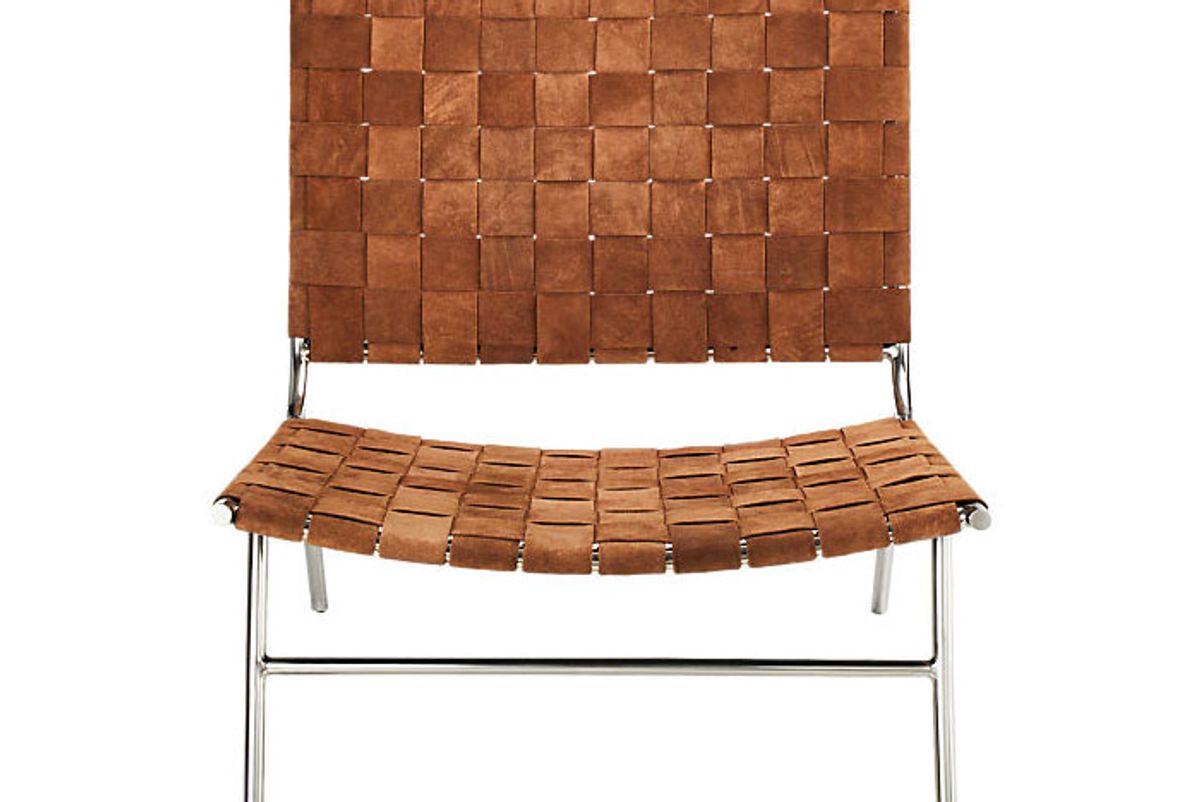 cb2 woven camel suede chair