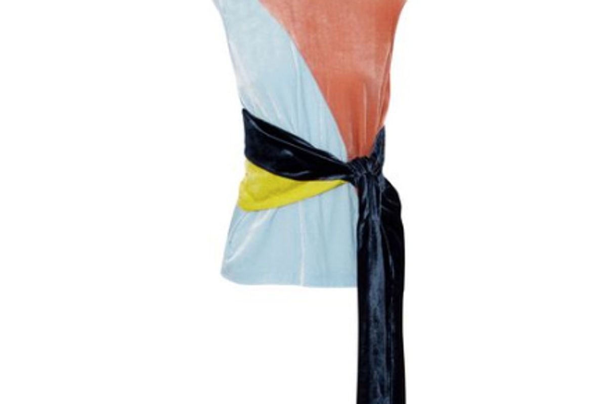 cedric charlier tie front color block crushed velvet top