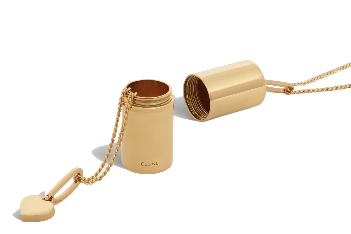 celine sacres coeurs gift box pendant in brass with gold finish