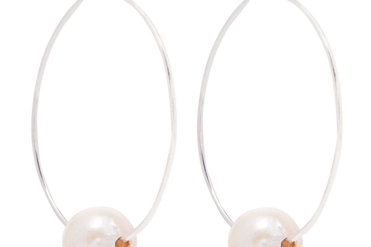 Silver Pearl Hoop Earrings