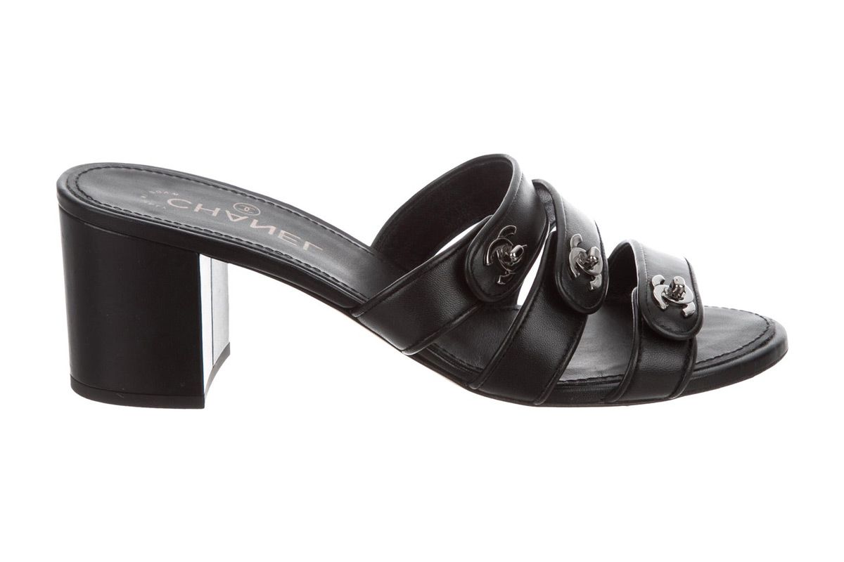 chanel cc leather slide sandals