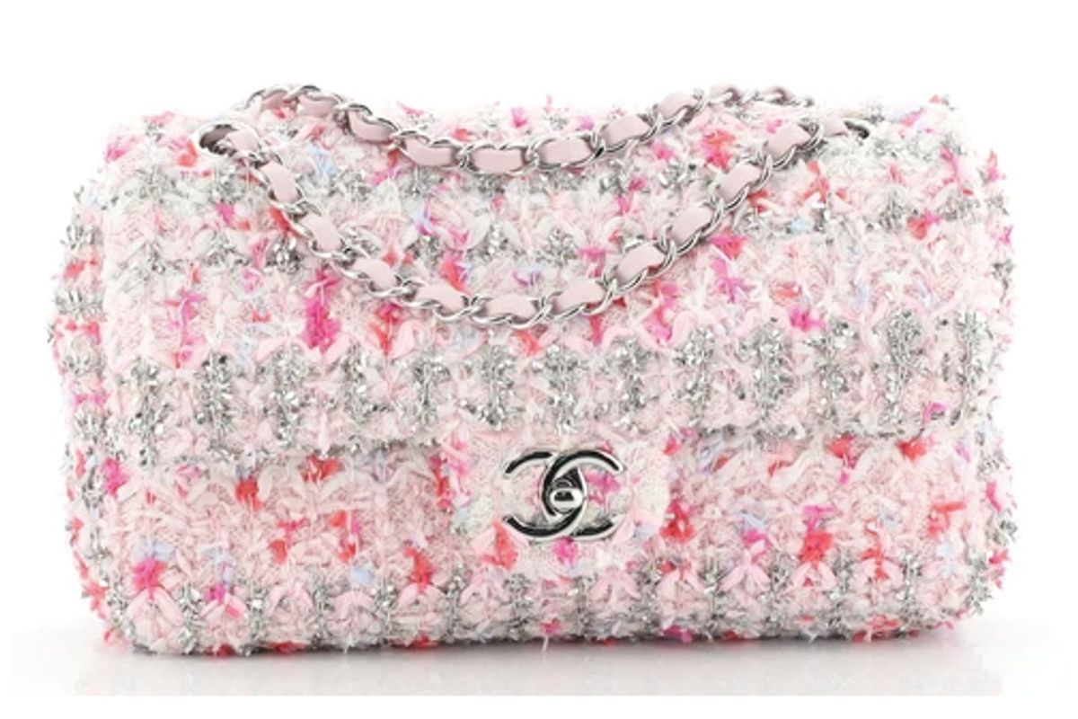 chanel classic single flap bag quilted tweed and ribbon medium