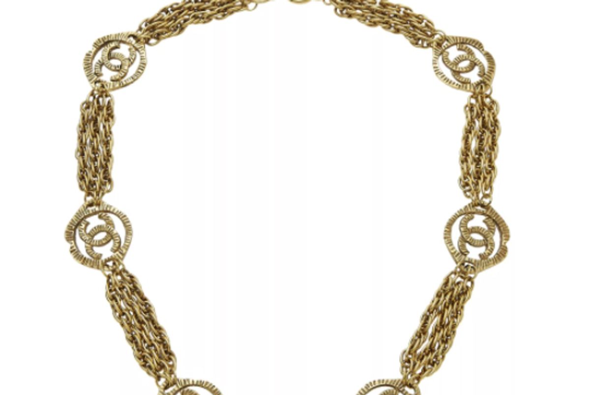 chanel gold ridged cc chain necklace