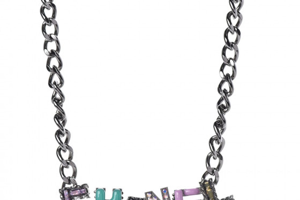 chanel metal strass enamel cc chain link choker necklace